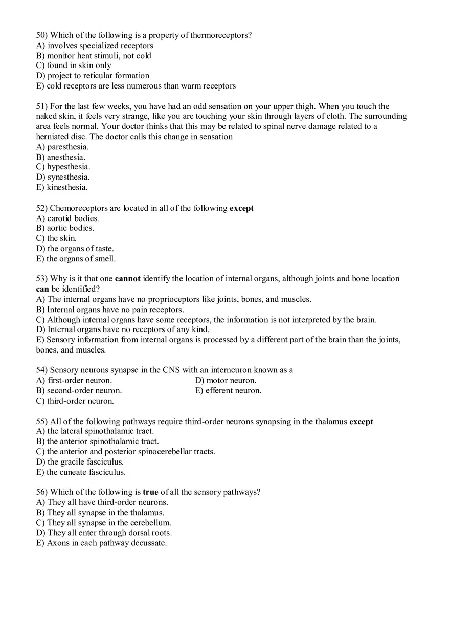 Sensory Pathway Exam Questions - Page 16