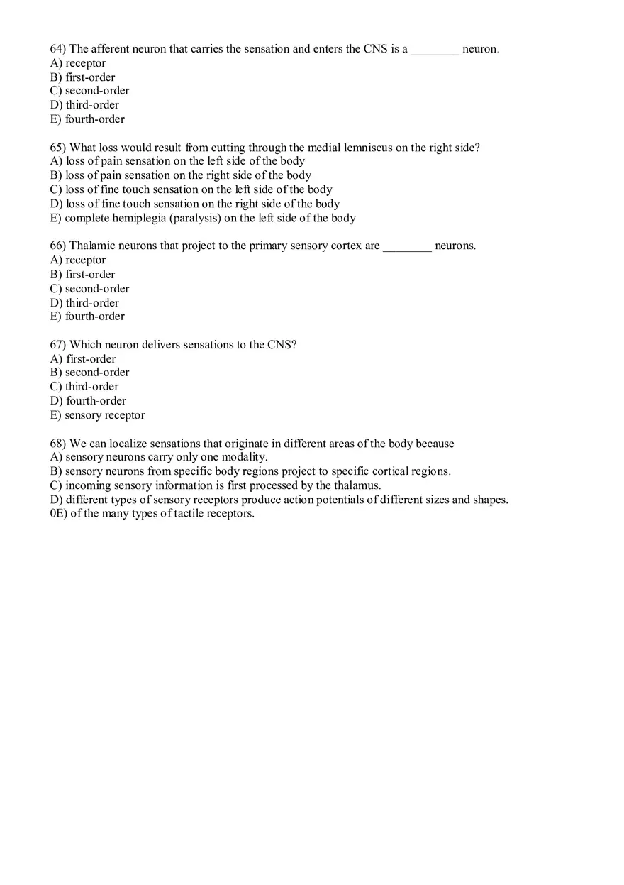 Sensory Pathway Exam Questions - Page 18
