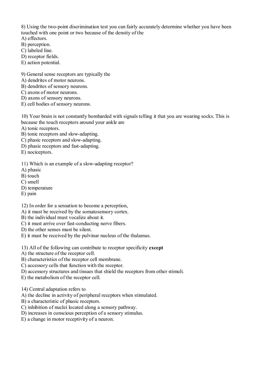 Sensory Pathway Exam Questions - Page 2
