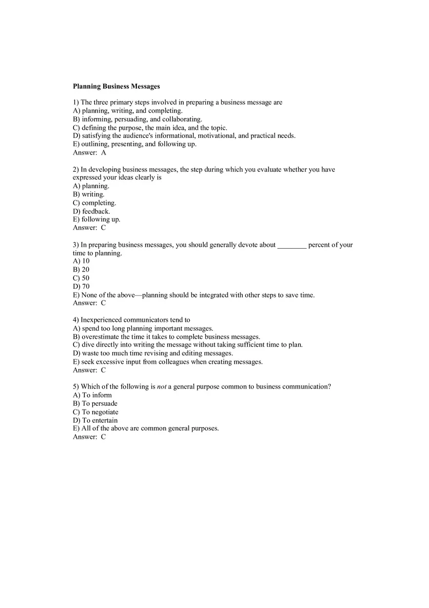 Planning Business Messages (Answer Key) - Page 1
