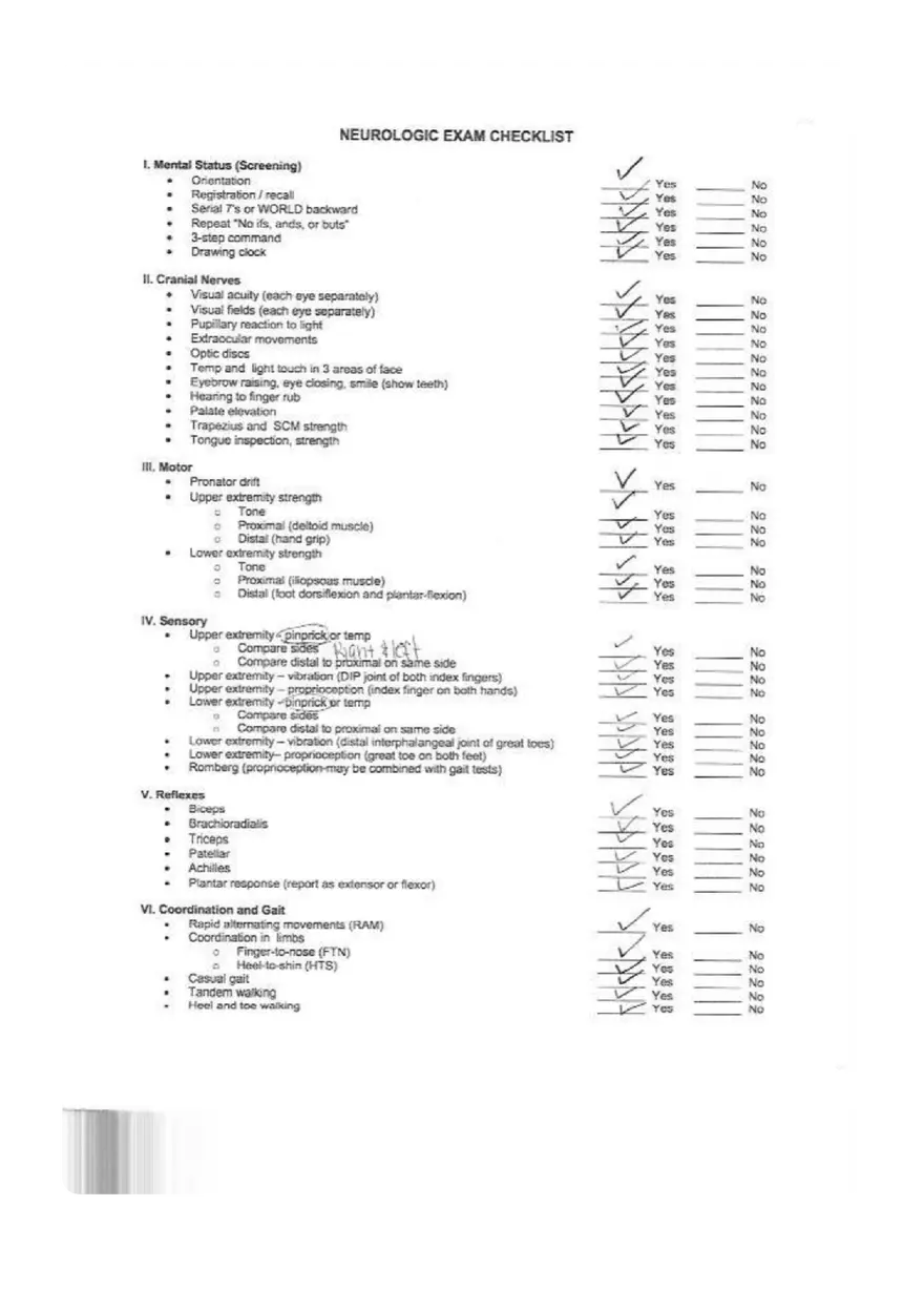 Week 4 Neurological Assessment Form - Page 1