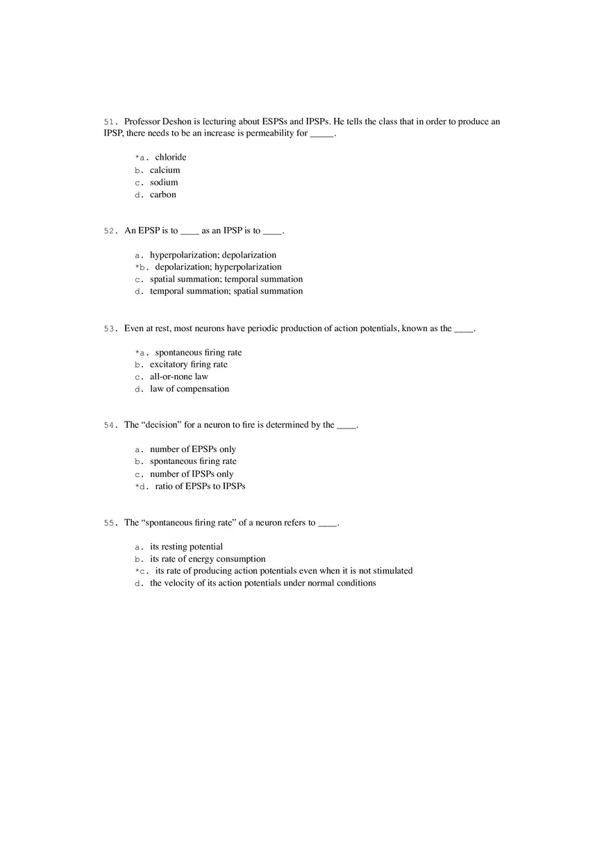 Neural Communication and Synaptic Transmission Quiz Part 1 - Page 8