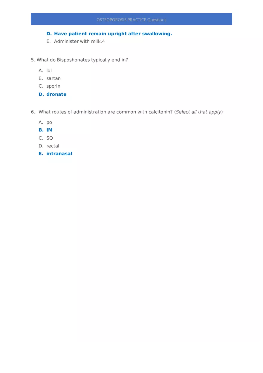 Practice Questions for Osteoporosis - Page 2