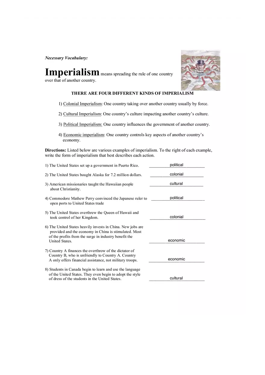 Imperialism Worksheet - Page 1