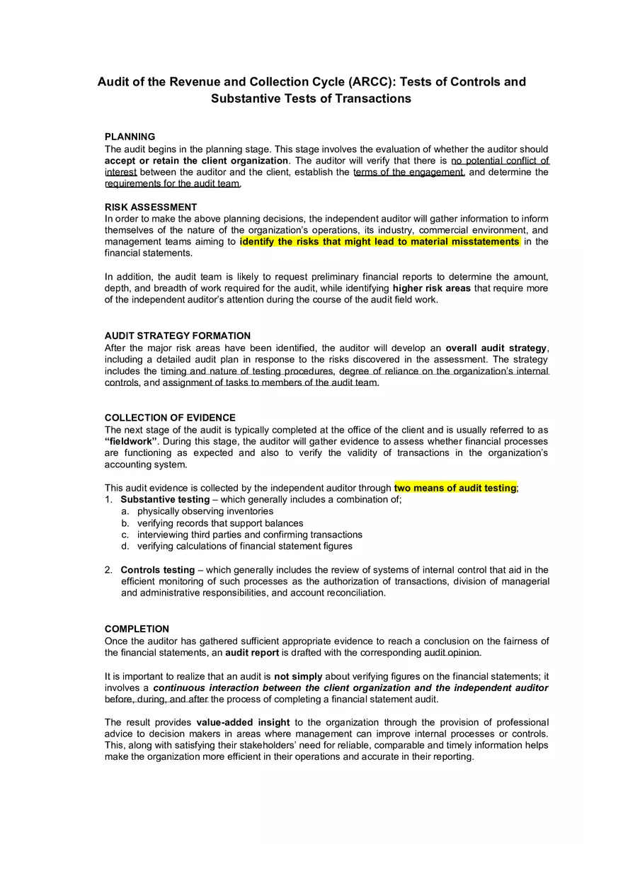 Tests of Controls and Substantive Tests of Transactions - Page 1