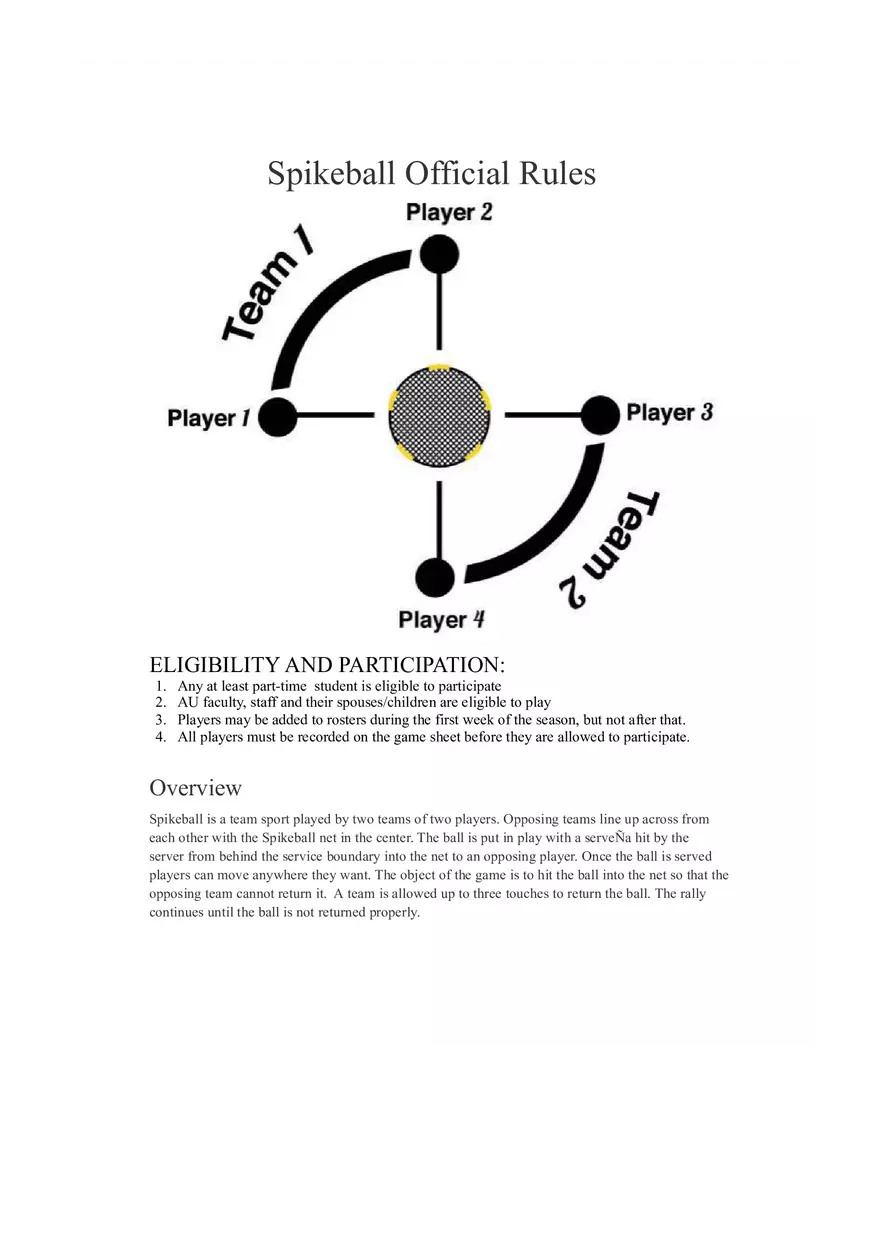 Rules of Pikeball - For Non Traditional Sports - Page 1