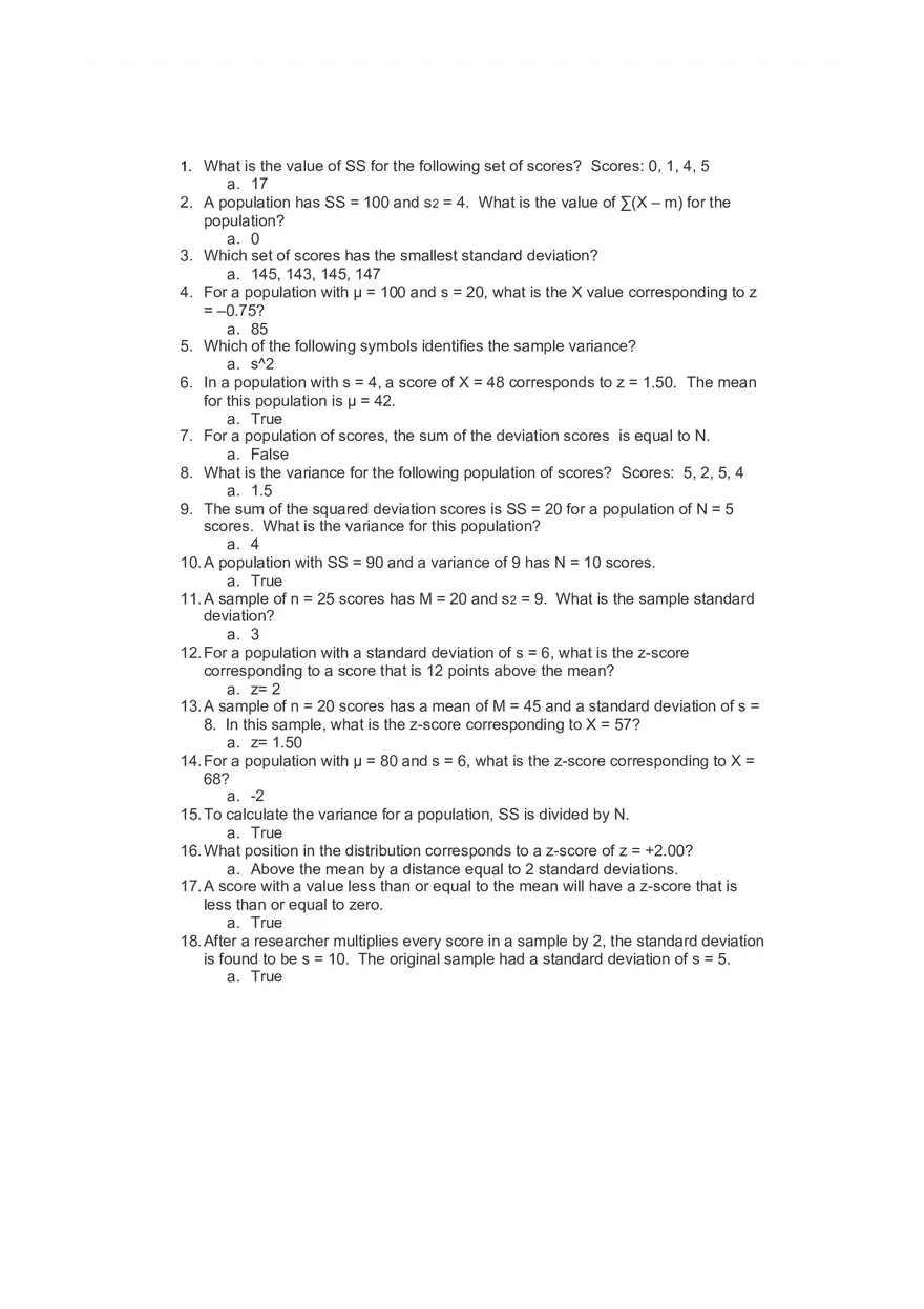 Variance, Standard Deviation, and Z-Scores Answers - Page 1
