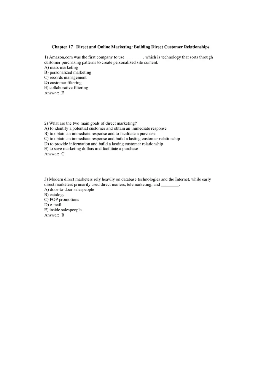 Building Direct Customer Relationships Answer Key Part 1 - Page 1