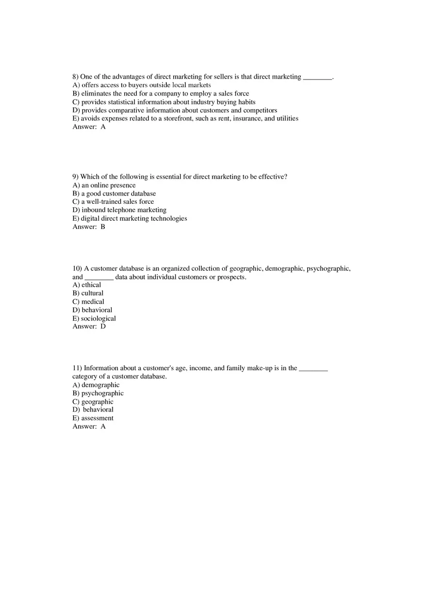 Building Direct Customer Relationships Answer Key Part 1 - Page 3