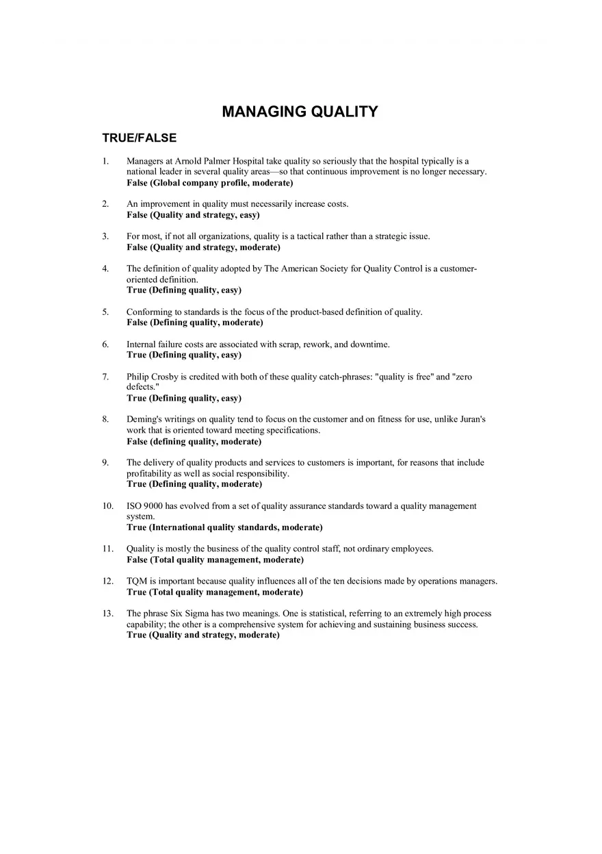 Managing Quality Short Answers - Page 1