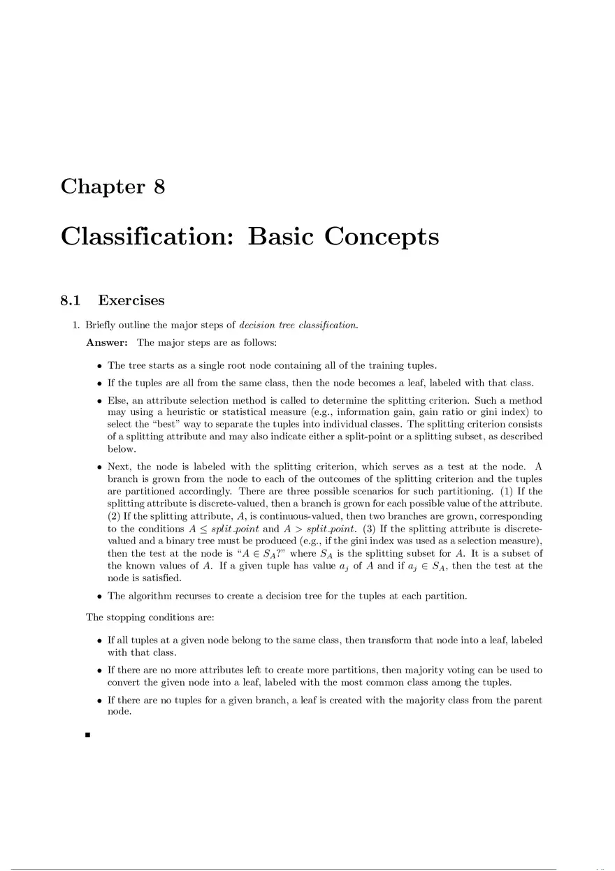 Solution Manual for Data Mining Chapter 8 - Page 1