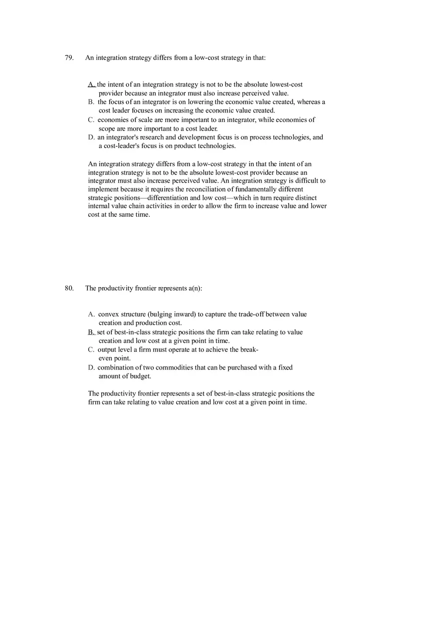 Differentiation, Cost Leadership, and Integration Answer Key Part 5 - Page 1