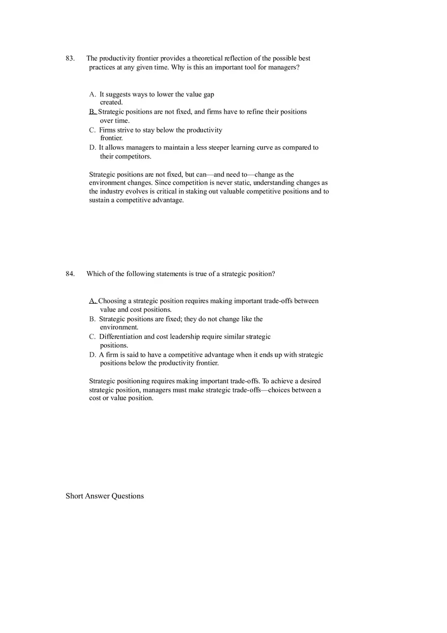 Differentiation, Cost Leadership, and Integration Answer Key Part 5 - Page 3