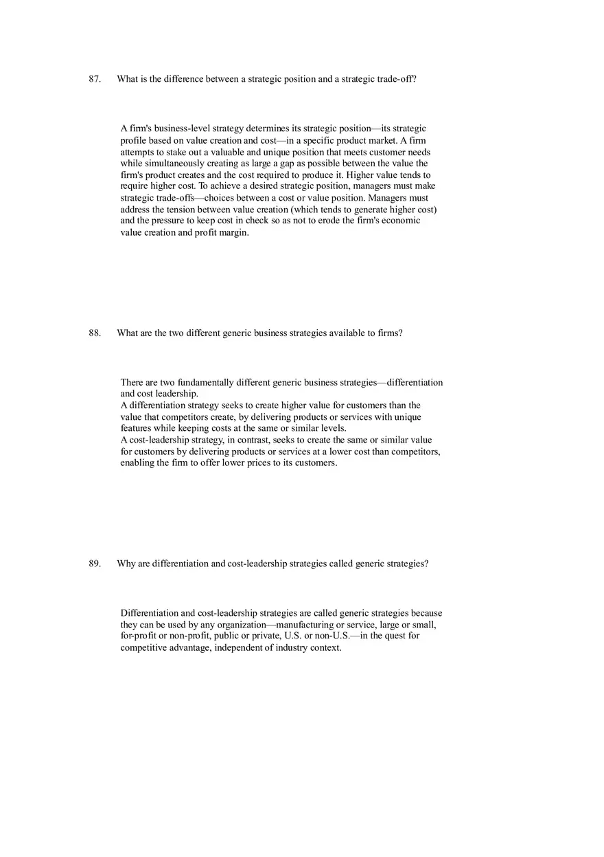Differentiation, Cost Leadership, and Integration Answer Key Part 5 - Page 5
