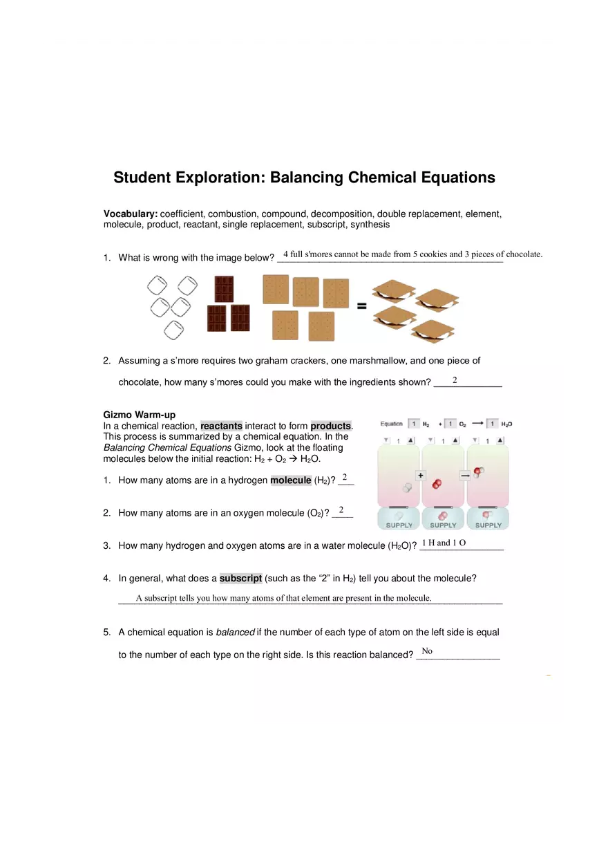 Balancing Chemical Equations Study Guide - Page 1