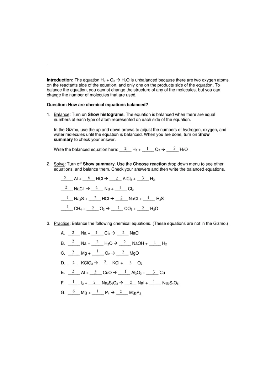 Balancing Chemical Equations Study Guide - Page 2