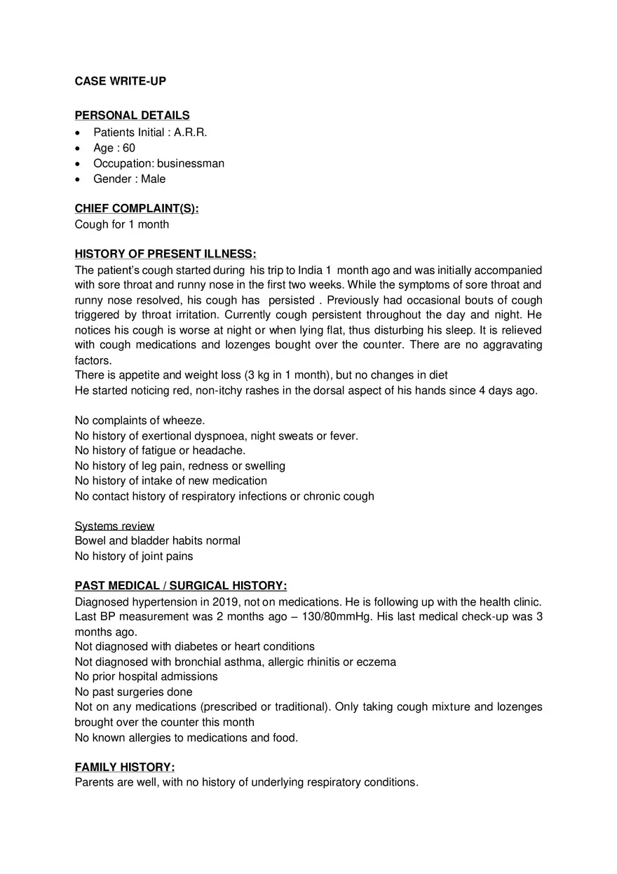 Case Write-Up - Persistent Cough in a 60-Year-Old Male - Page 1