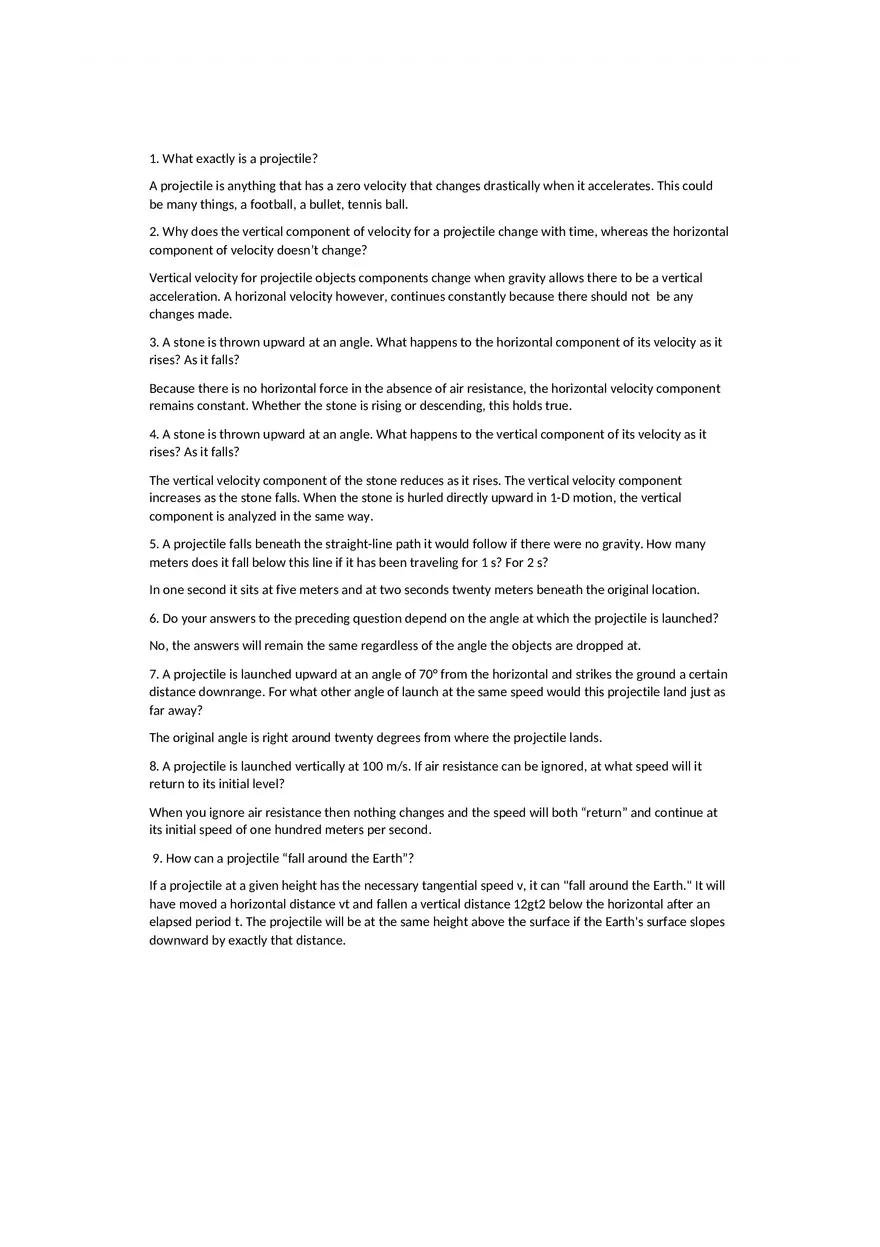 Projectile Motion Review Questions Chapter 10 - Page 1