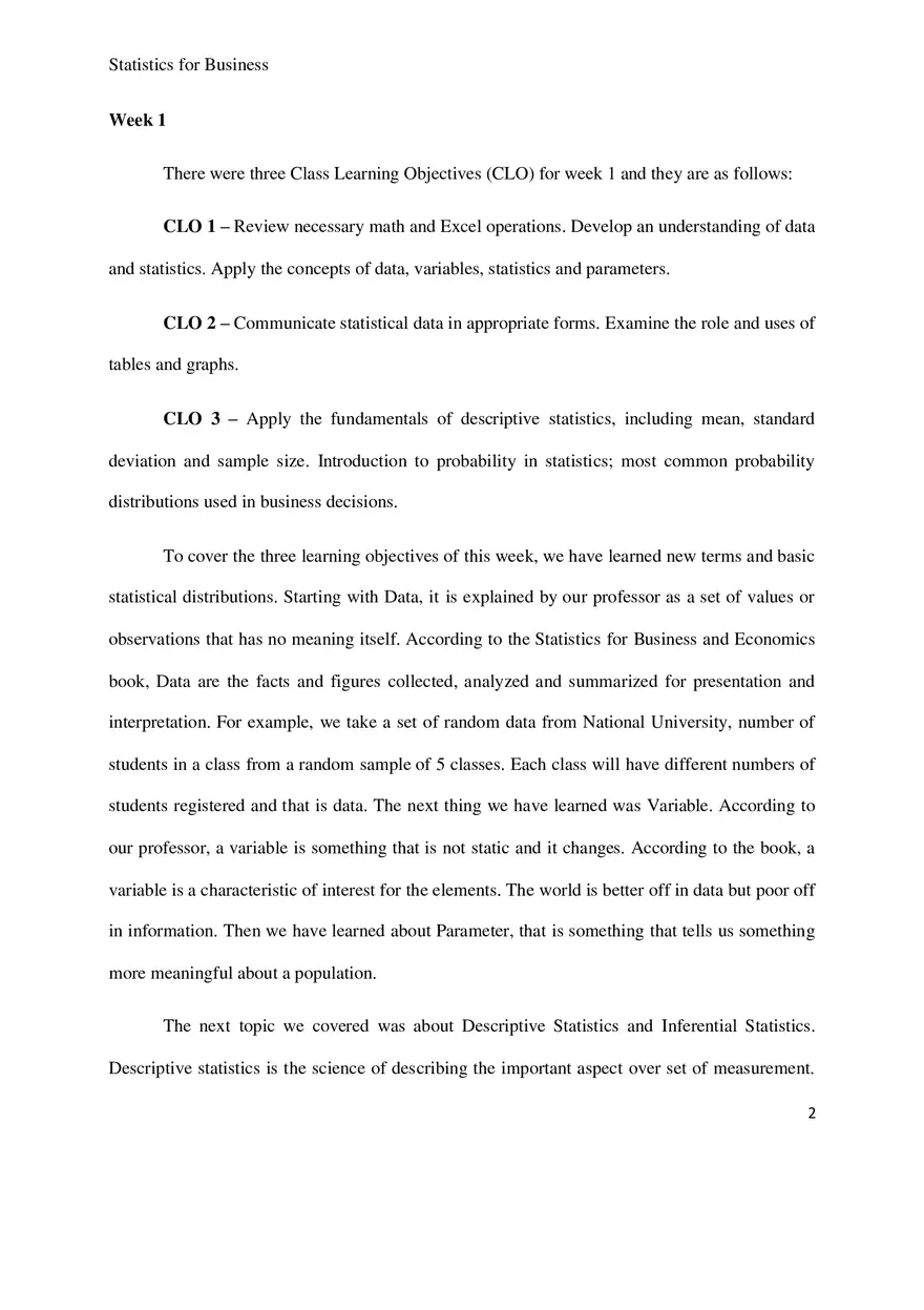 Statistics for Business Research Paper - Page 2