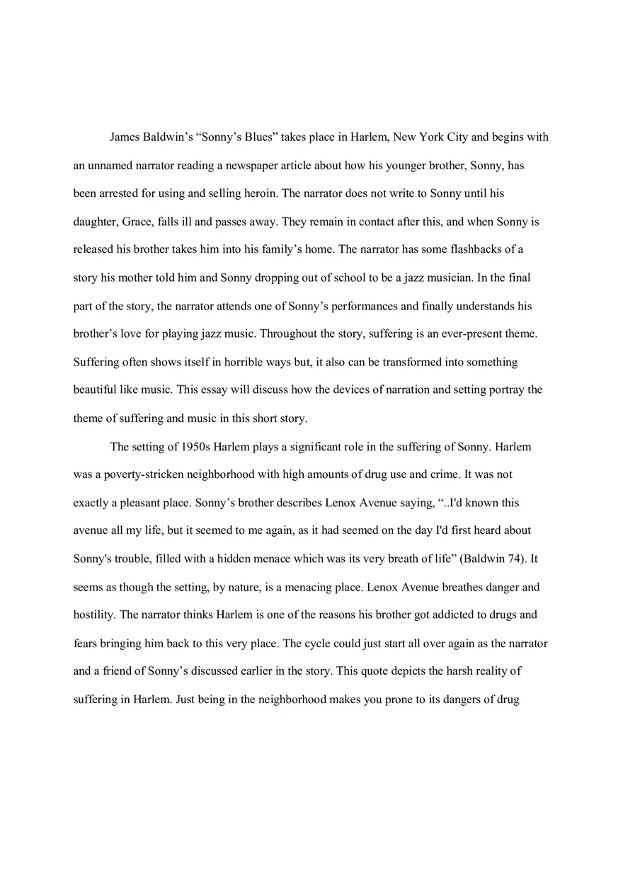 Literary Analysis on Sonny's Blues - Page 1