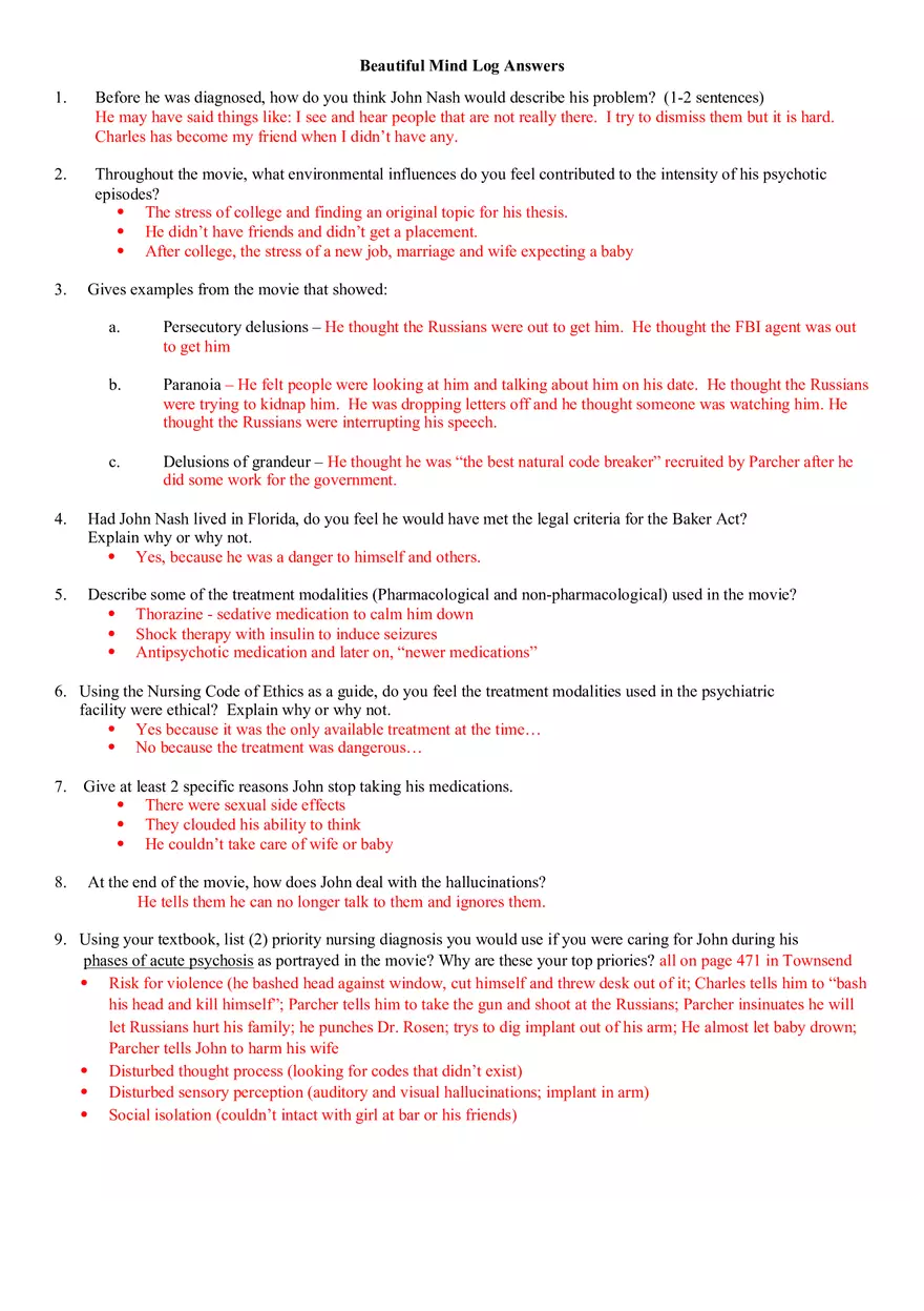 Beautiful Mind Log Answers - Page 1