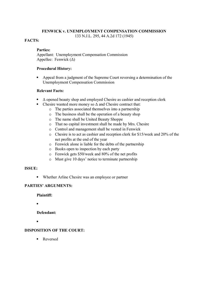 Fenwick v. Unemployment Compensation Commission - Page 1