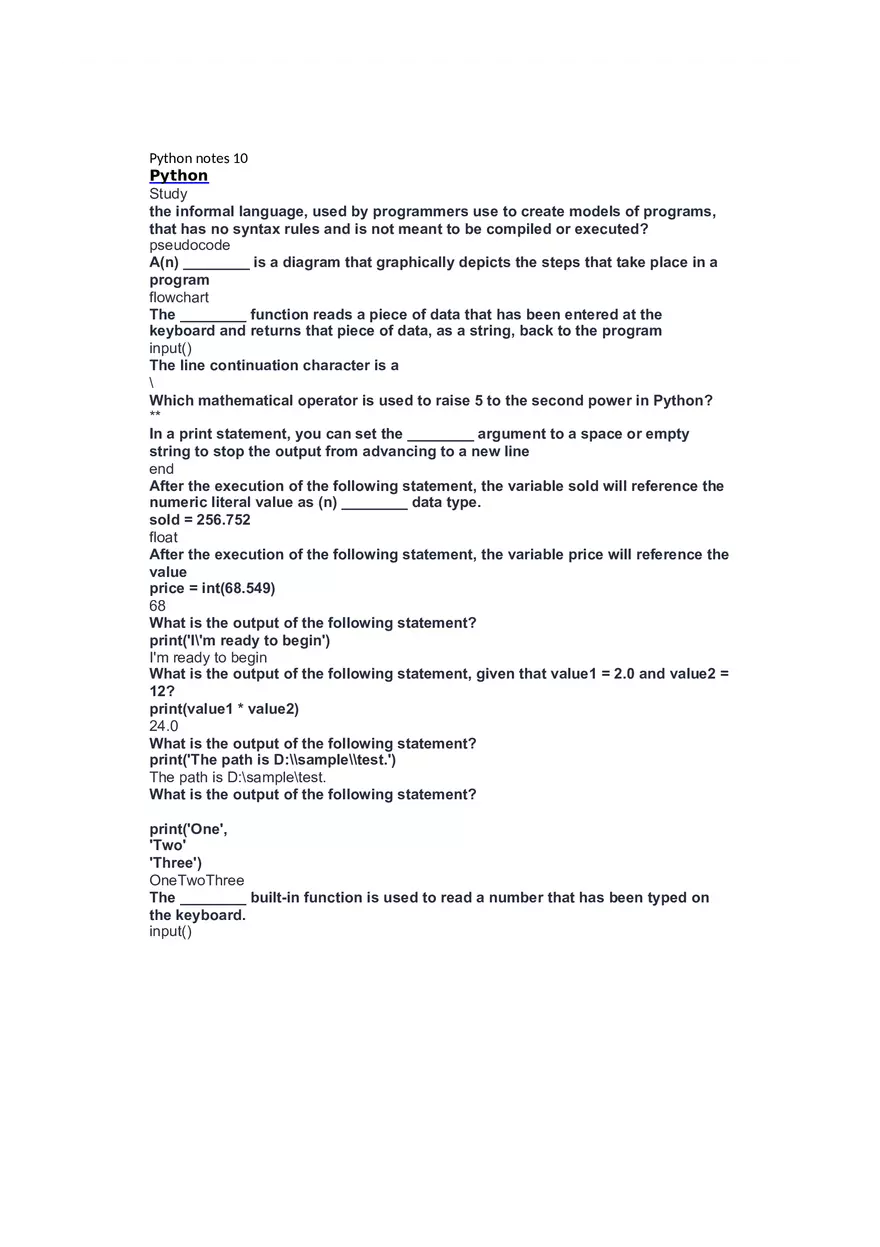 Python Notes 10 Answers - Page 1