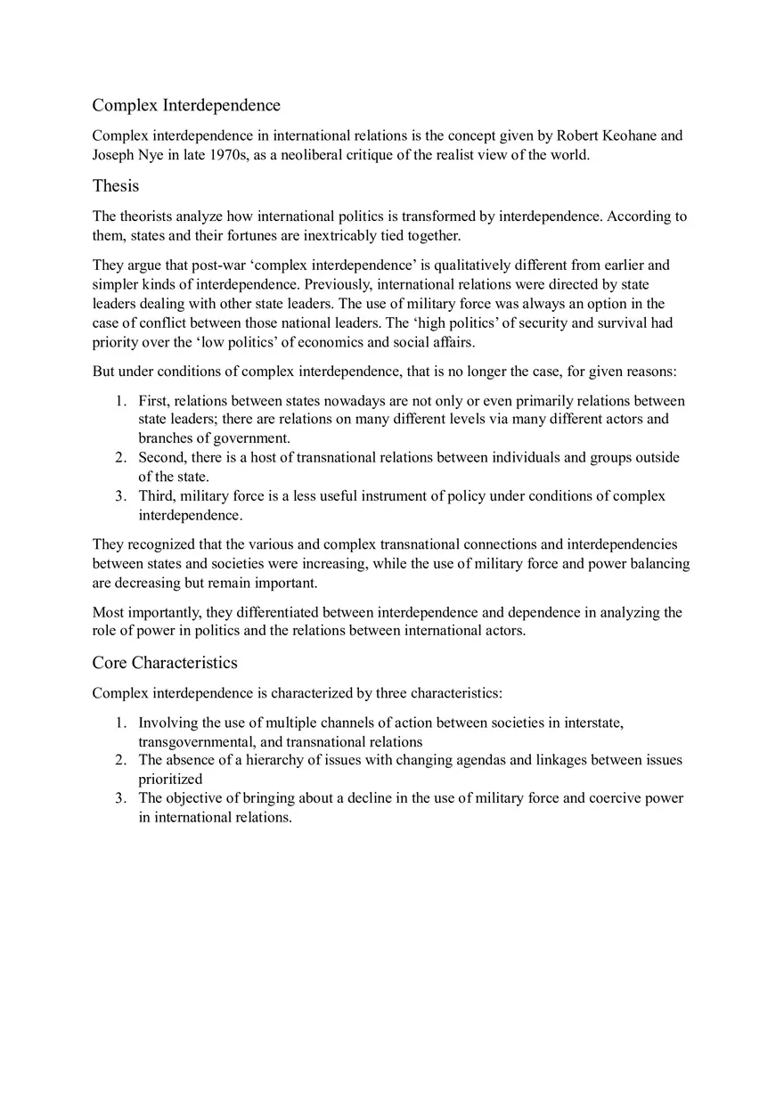 Complex Interdependence Theory - Page 1