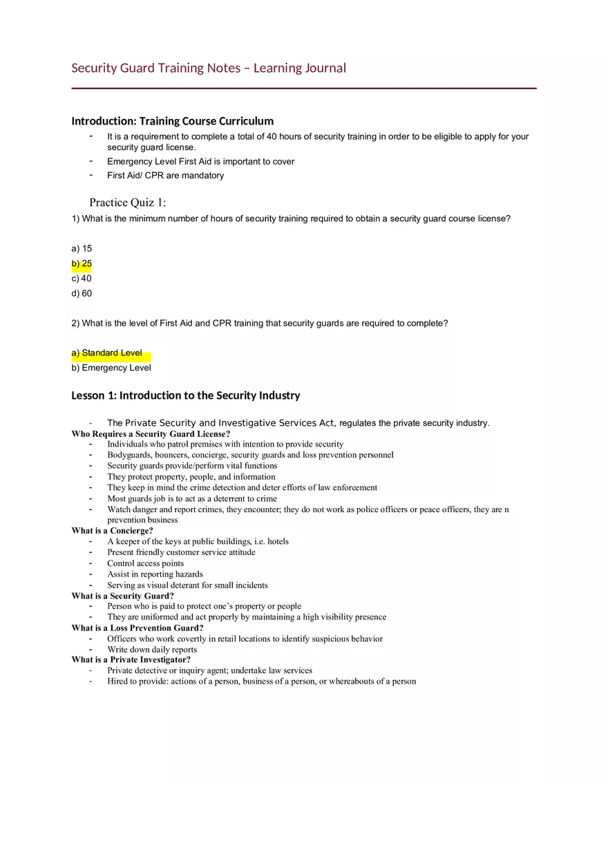Security Guard Training Notes Questions and Answers - Page 1