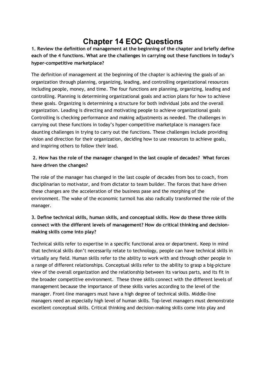 Business Enterprise Chapter 14 Questions - Page 1