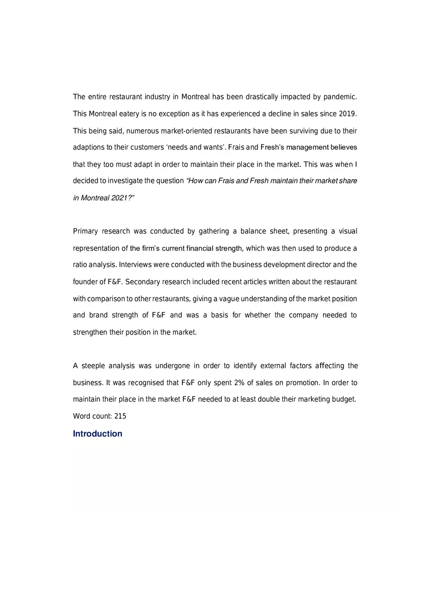 Marketing Strategies for Frais and Fresh Part 1 - Page 1