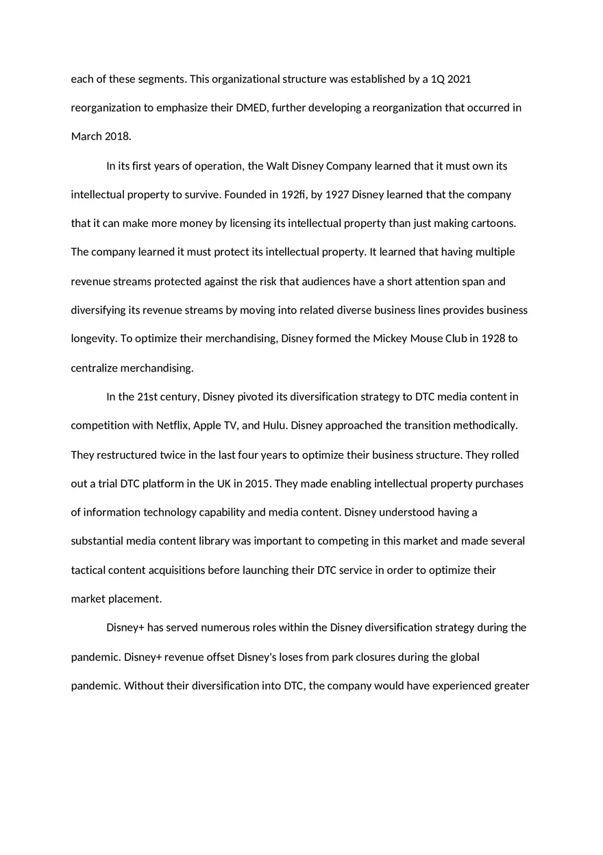 Strategic Business Diversification and Critical Thinking - The Case of Disney - Page 2