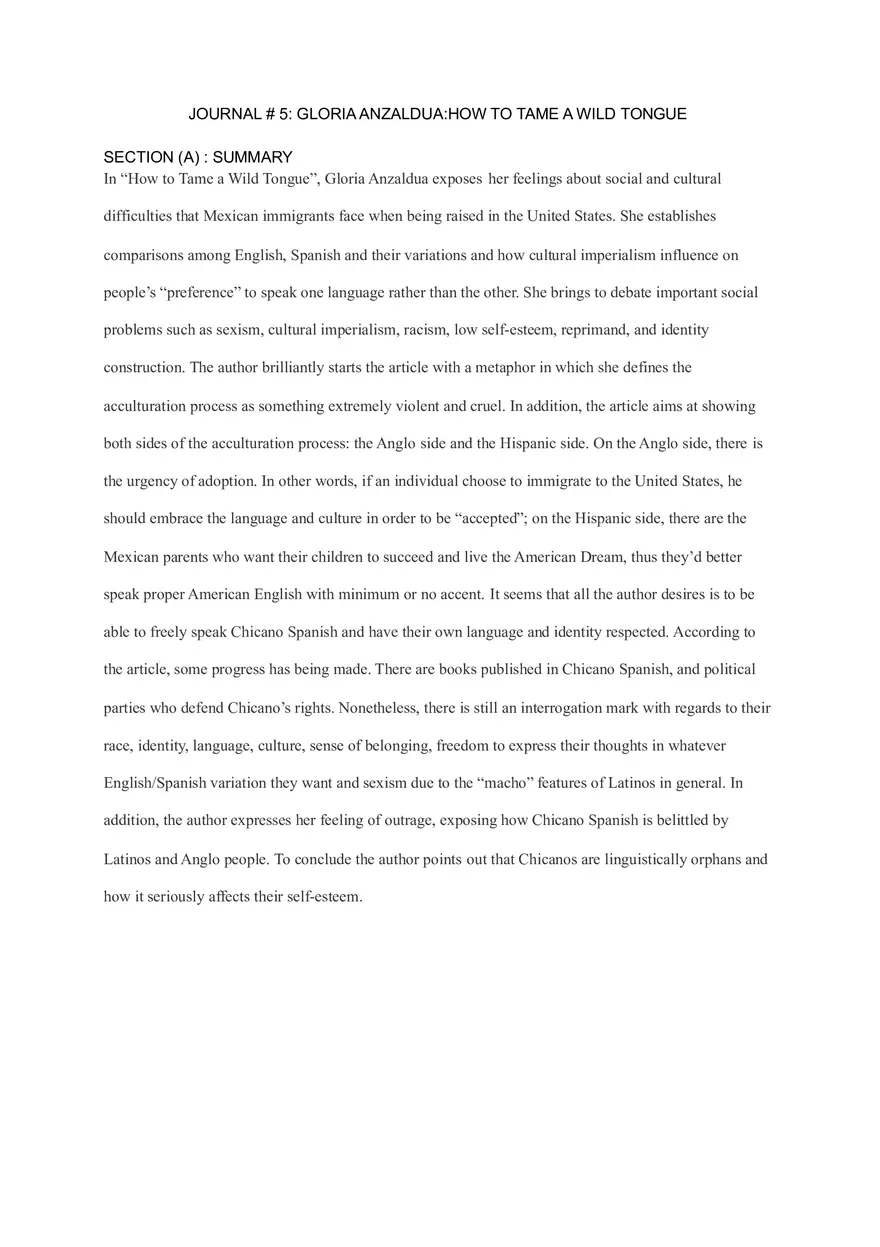 Gloria Anzaldua - How To Tame A Wild Tongue - Page 1