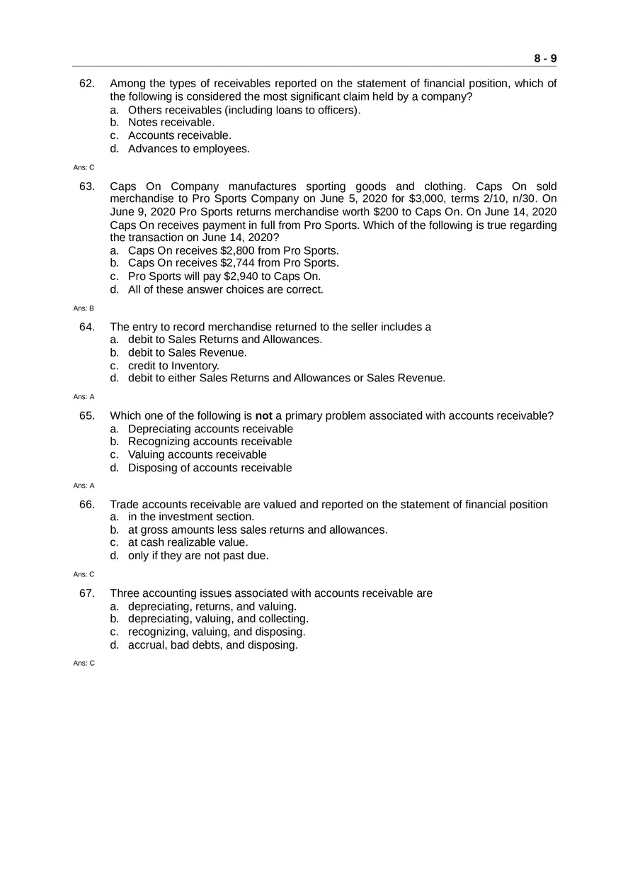 Accounting for Receivables Answer Key Part 1 - Page 8