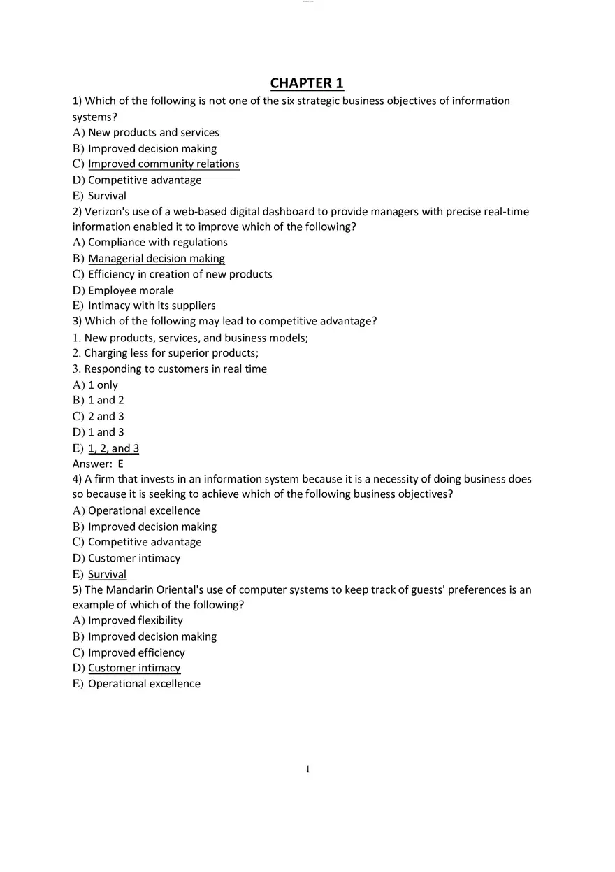 Chapter 1 Strategic Business Objectives of Information Systems - Page 1