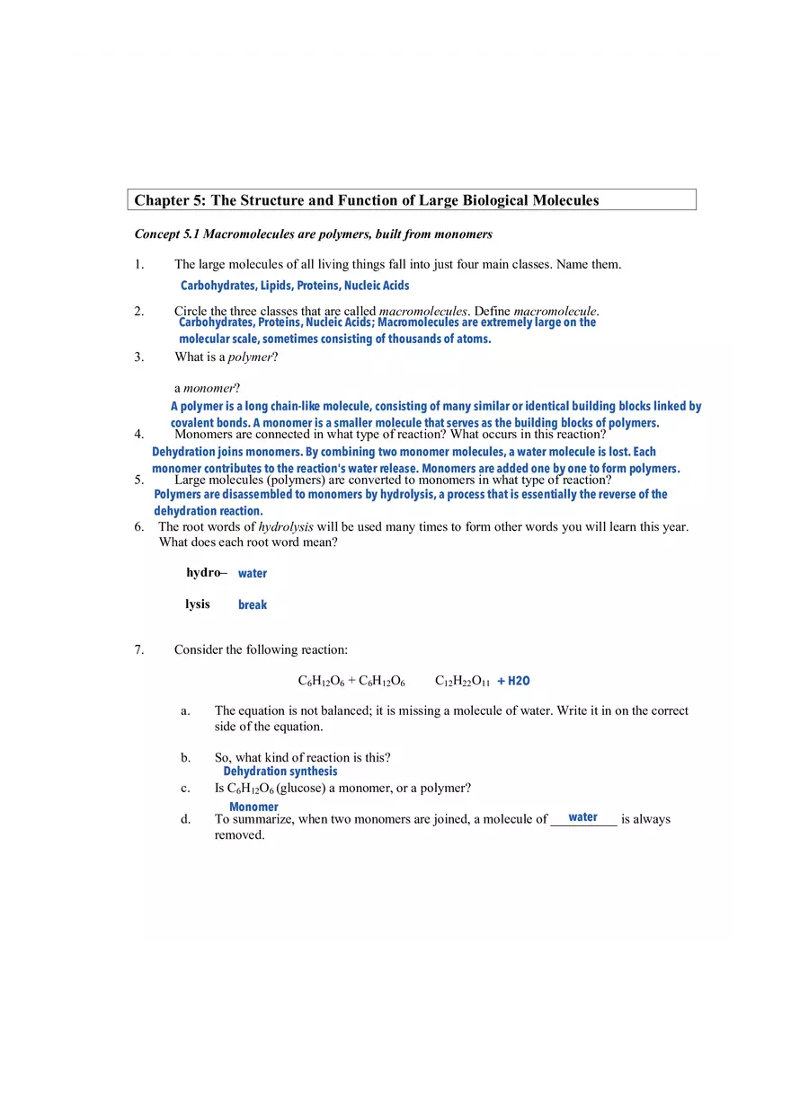 Ch 5 - The Structure and Function of Large Biological Molecules - Page 1