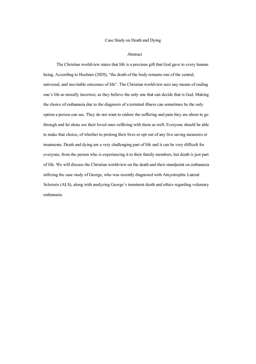 Case Study on Death and Dying - Page 1