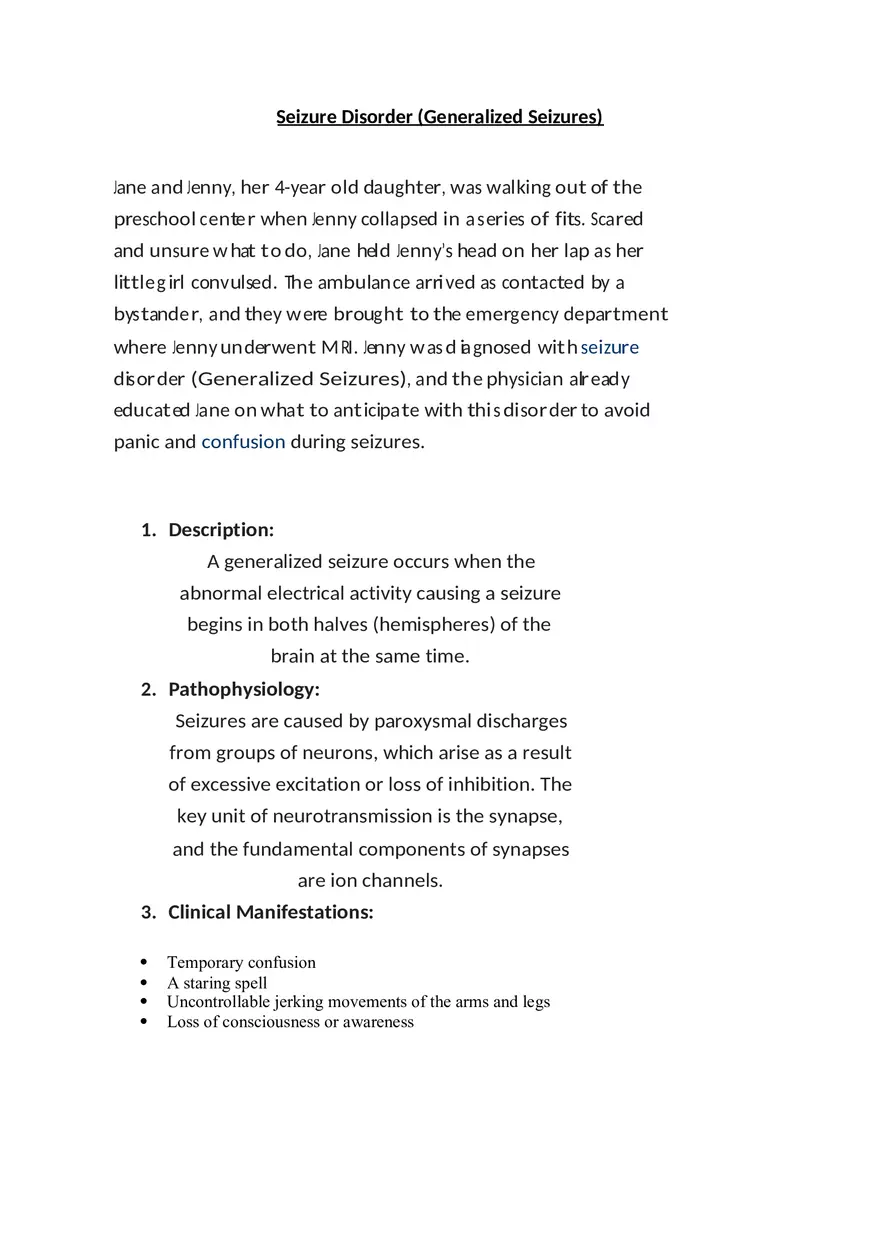 Seizure Disorder Case Study (Generalized) - Page 1