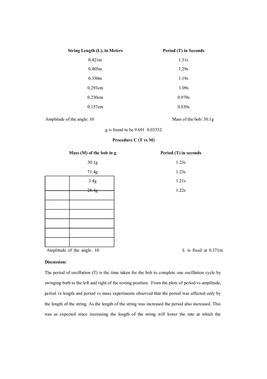The Simple Pendulum - Lab Report - Page 7