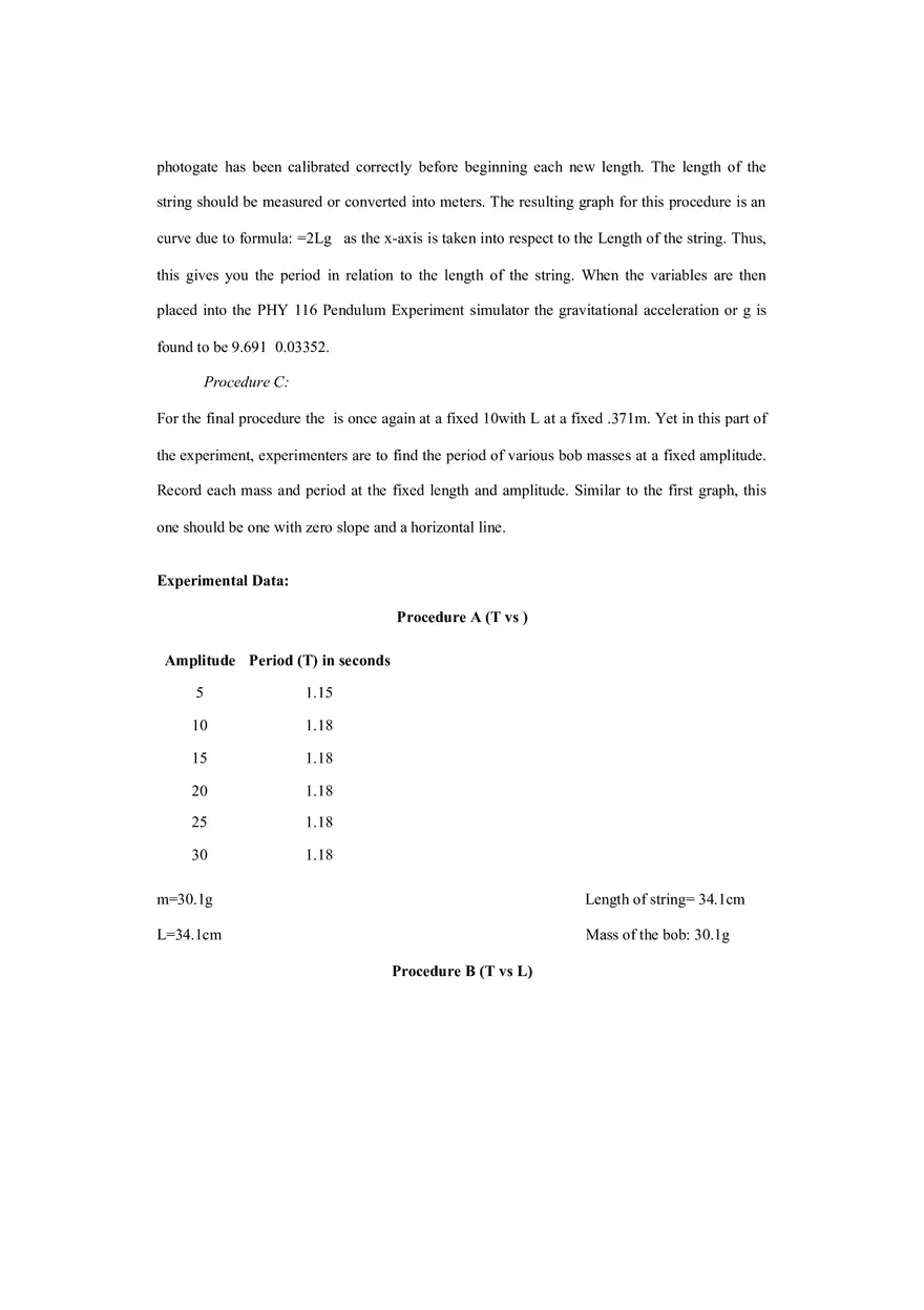 The Simple Pendulum - Lab Report - Page 6