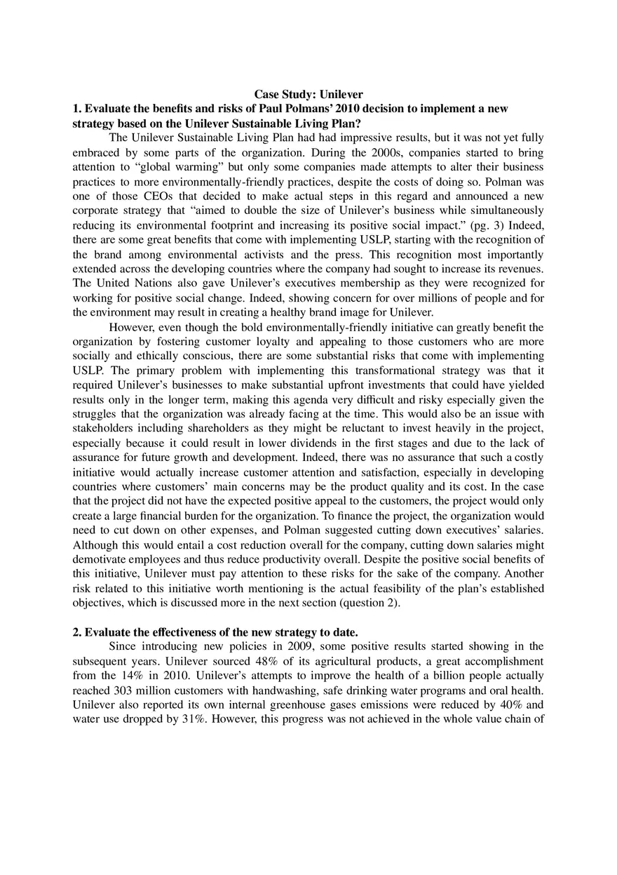 Unilever Case Study - Page 1
