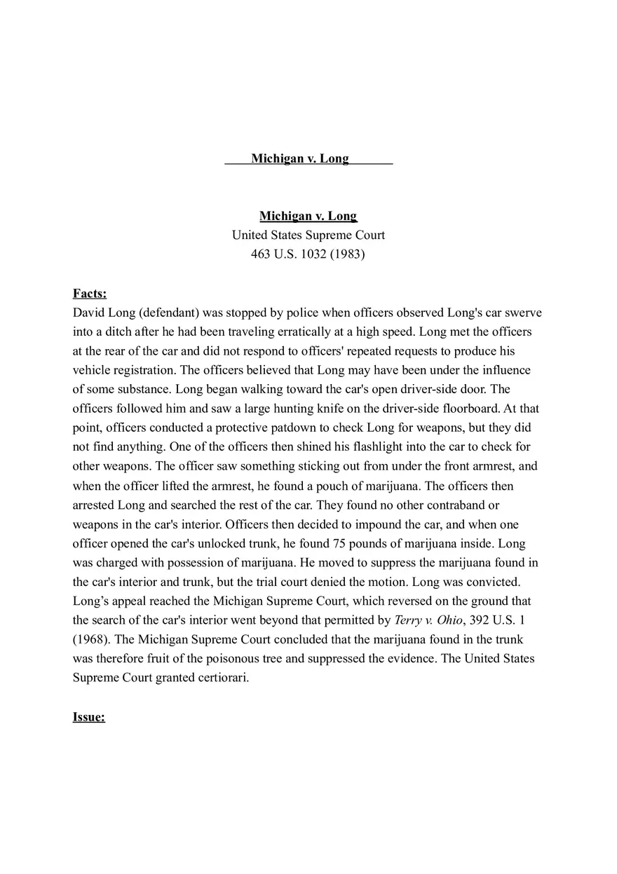 Criminal Procedure Michigan v. Long - Page 1