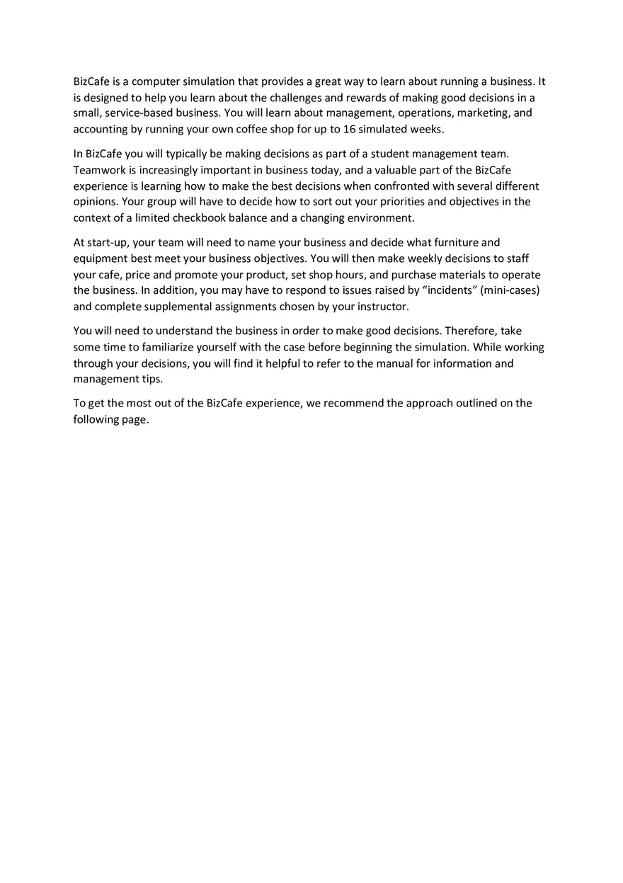BizCafe Is a Computer Simulation Part 1 - Page 1