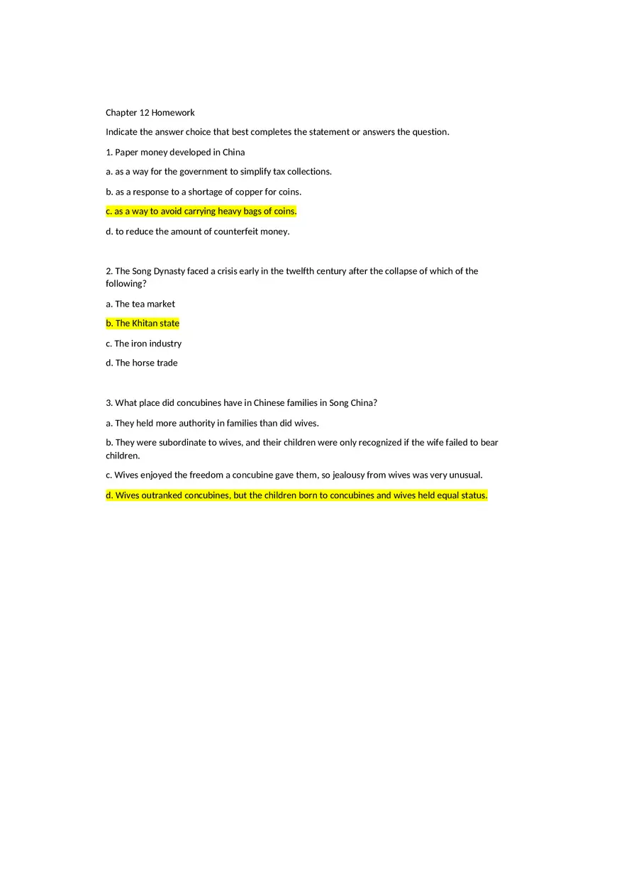 World Civilizations - Chapter 12 Homework Answers - Page 1