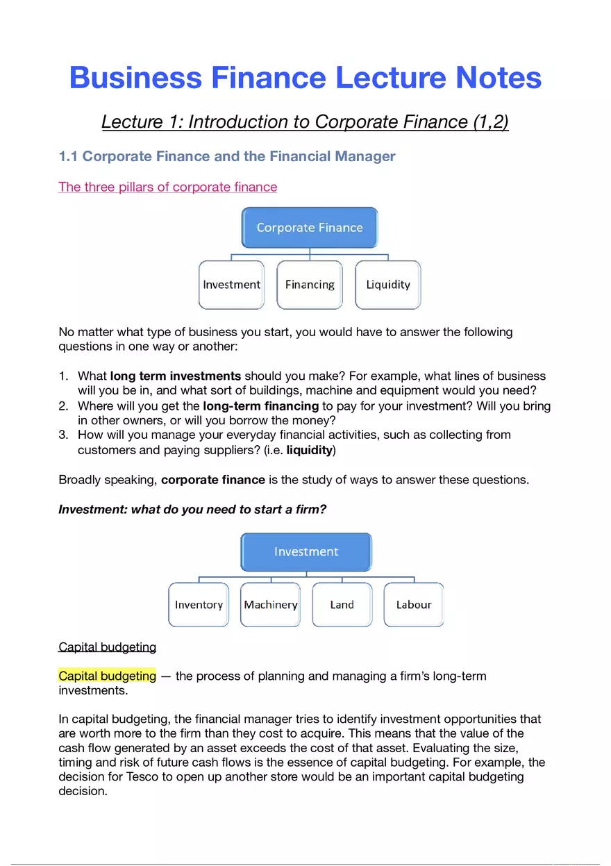 Business Finance Lecture 1 - Page 1