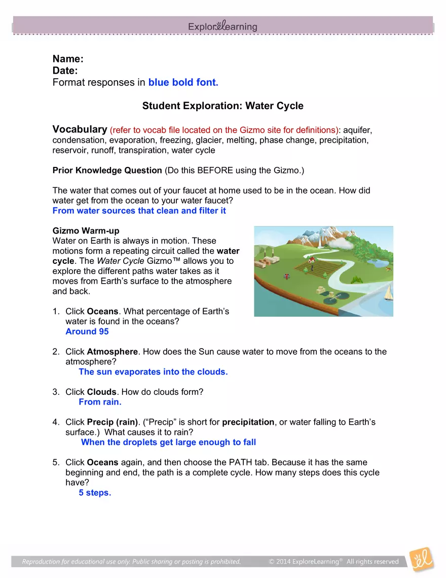 Student Exploration: Water Cycle - Page 1