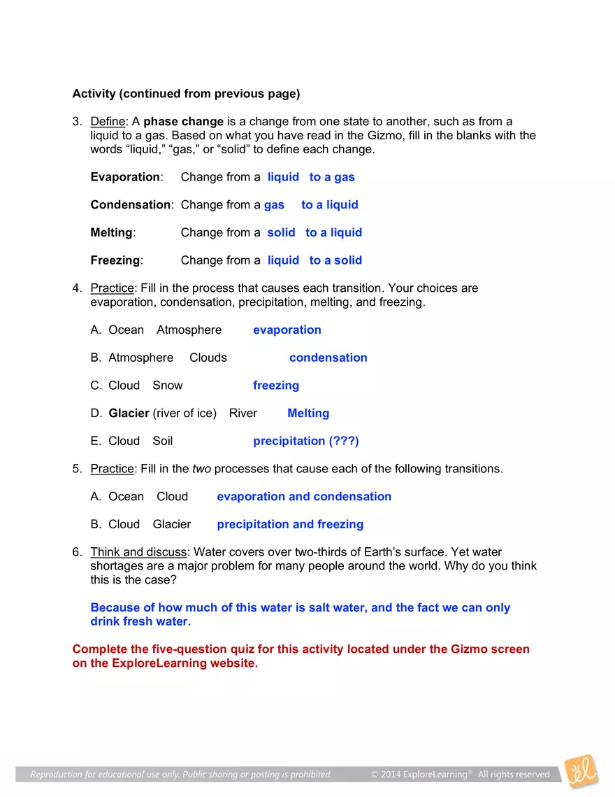 Student Exploration: Water Cycle - Page 3