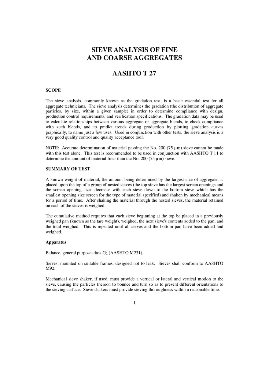 Sieve Analysis of Fine and Coarse Aggregates - Page 1