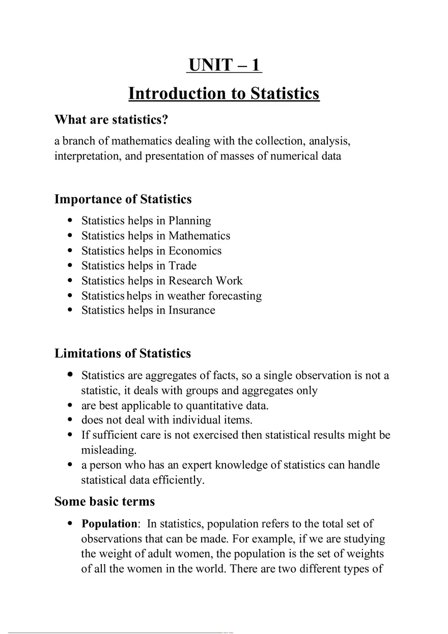 Business Statistics Full Notes - Page 1