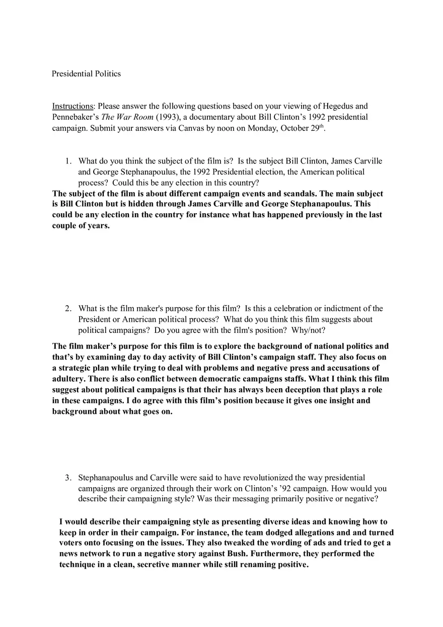 The War Room Discussion Answers - Page 1